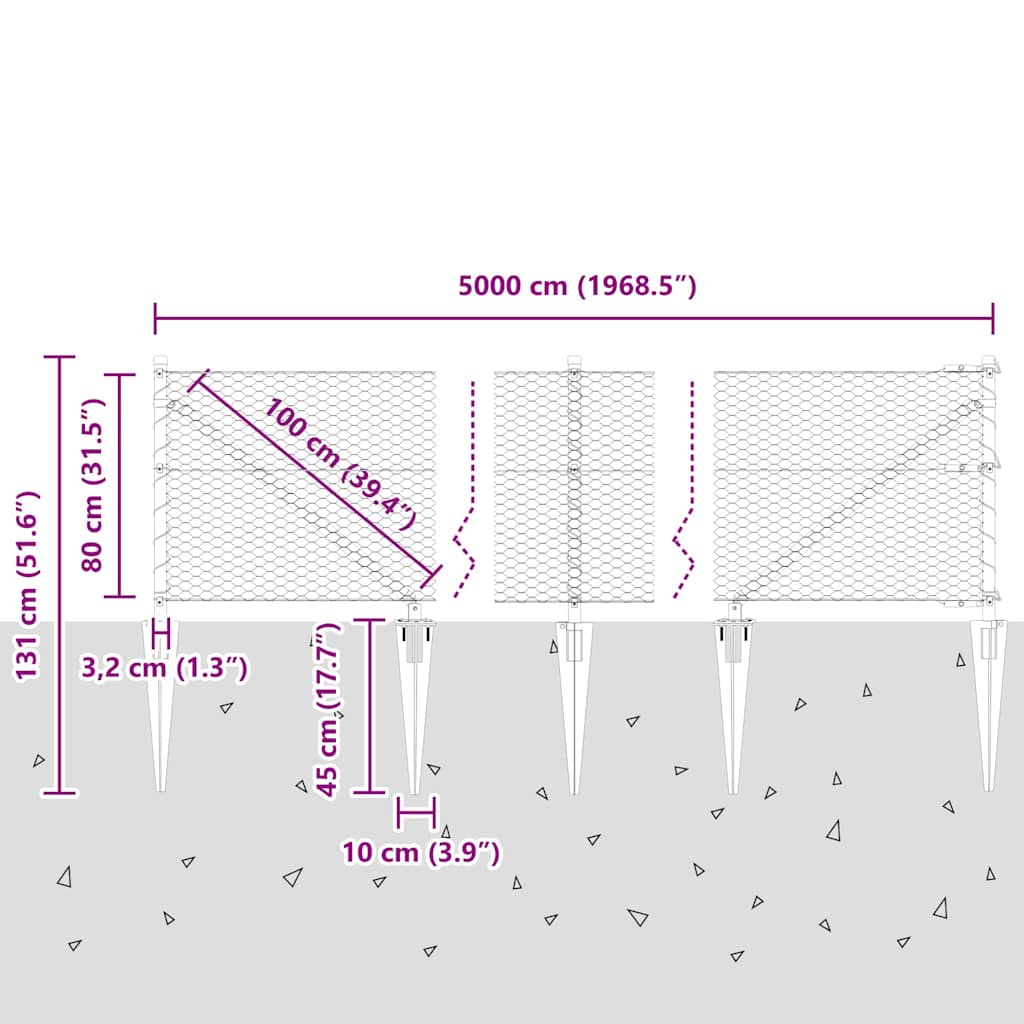 vidaXL Εξαγωνικός Φράκτης Γκρι 0.8x50 μ. Χάλυβας