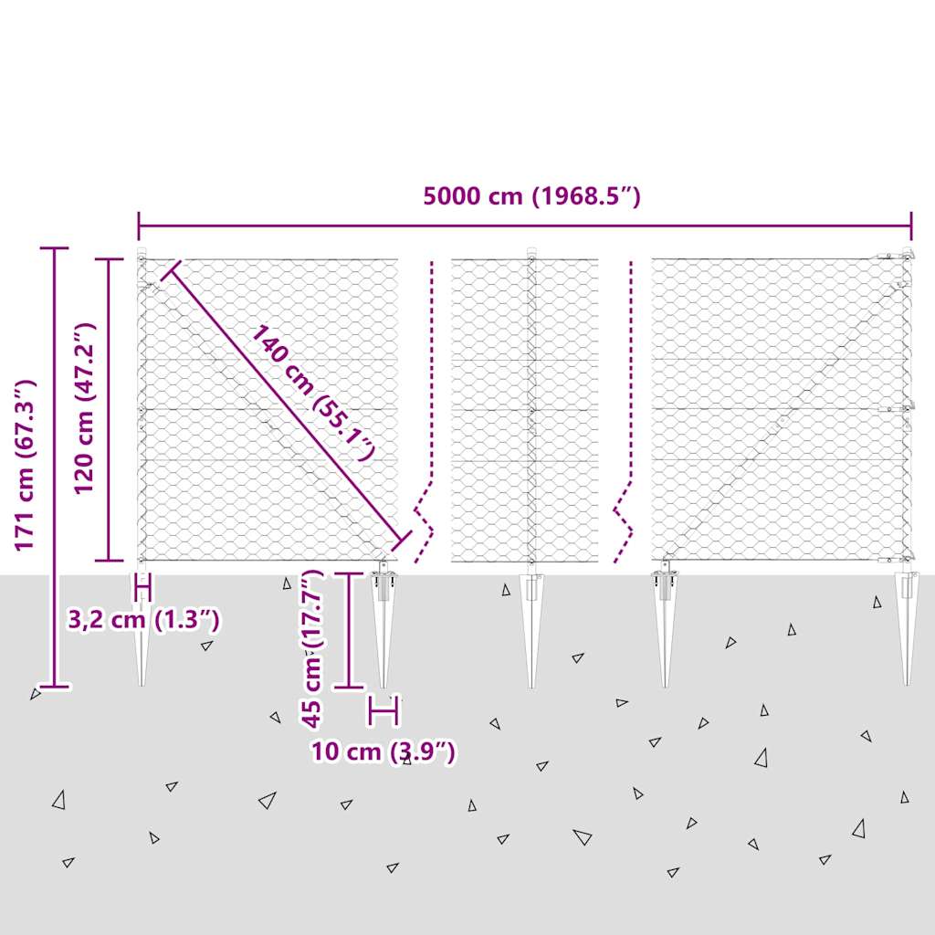 Φράχτης Hexagon της vidaXL Γκρι 1.2x50 μ Χάλυβας