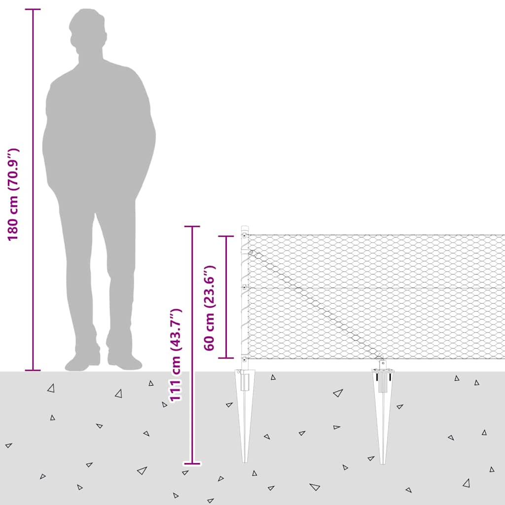 vidaXL Φράχτης με Στήλες. Ασημί 0.6 x 100 μ Ατσάλι με επικάλυψη PVC