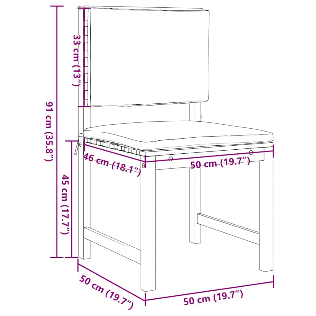 vidaXL Καρέκλα Κήπου Χωρίς Χερούλι 2 pcs Καφέ 50 x 50 x 91 εκ.
