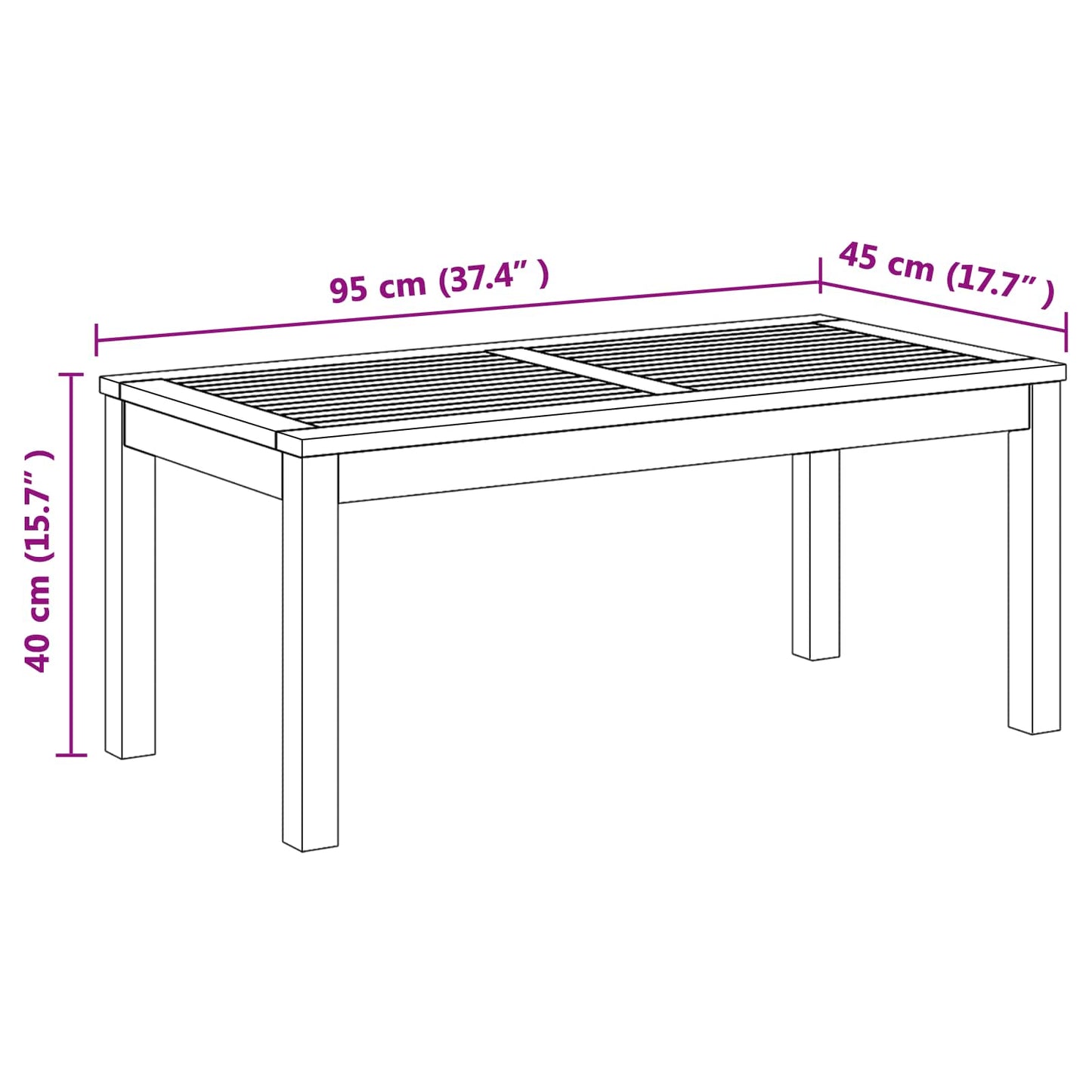 vidaXL τραπέζι Καφέ 95 x 45 x 40 εκ Στερεό Ξύλο Τίκ