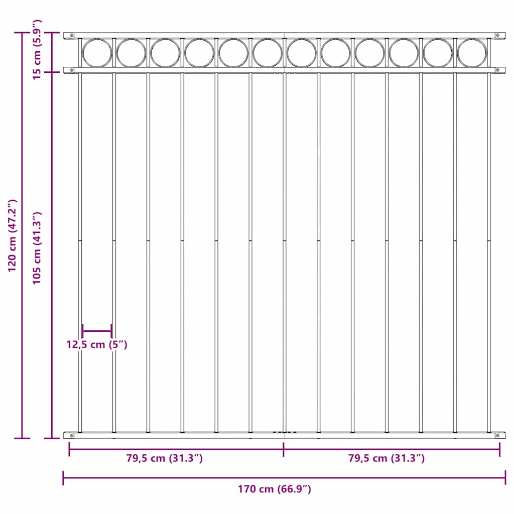 vidaXL Φράχτης Κήπου Γκρι Ατσάλι