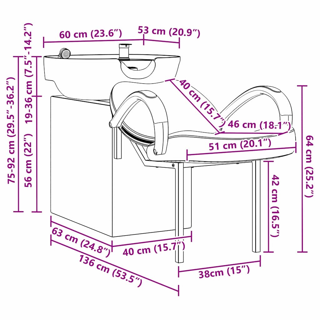 vidaXL Καρέκλα Σαμπουάν Μαύρο και Λευκό 136 x 60 x 92 εκ. Πλαστικό