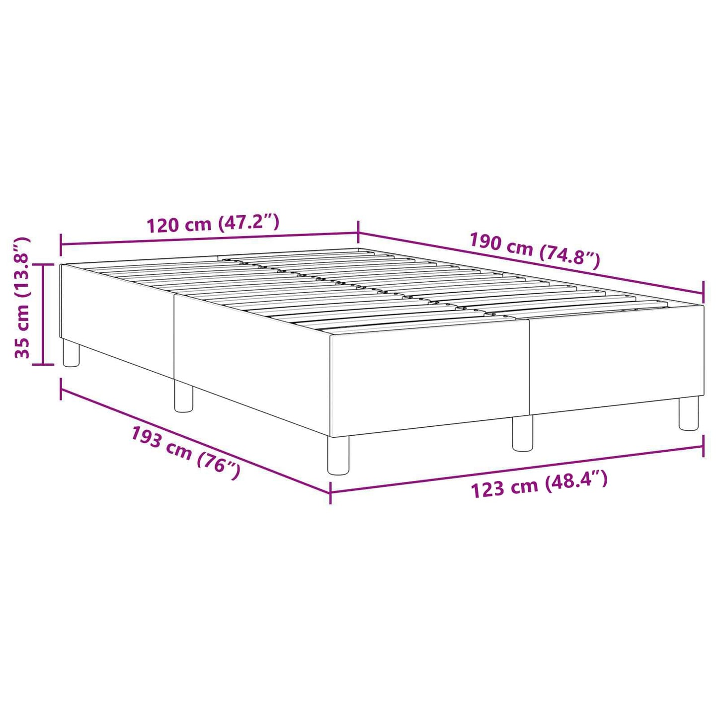 vidaXL Κρεβάτι πλατφόρμα Σκούρο Γκρι 120 x 190 cm Υφασμάτινο Κορντουρά