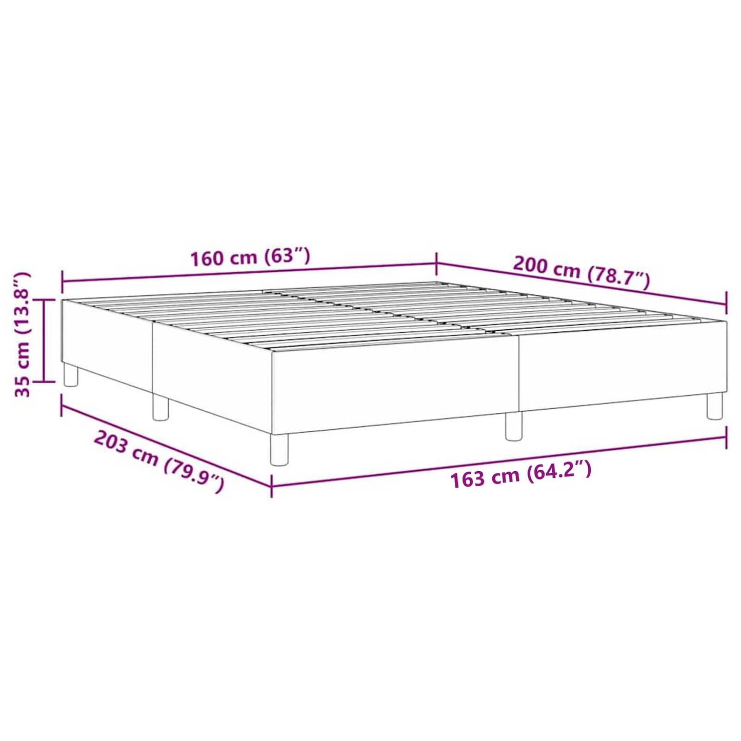 vidaXL Κρεβάτι πλατφόρμα Μπλε 160 x 200 cm Υφασμάτινο Κορντουρά