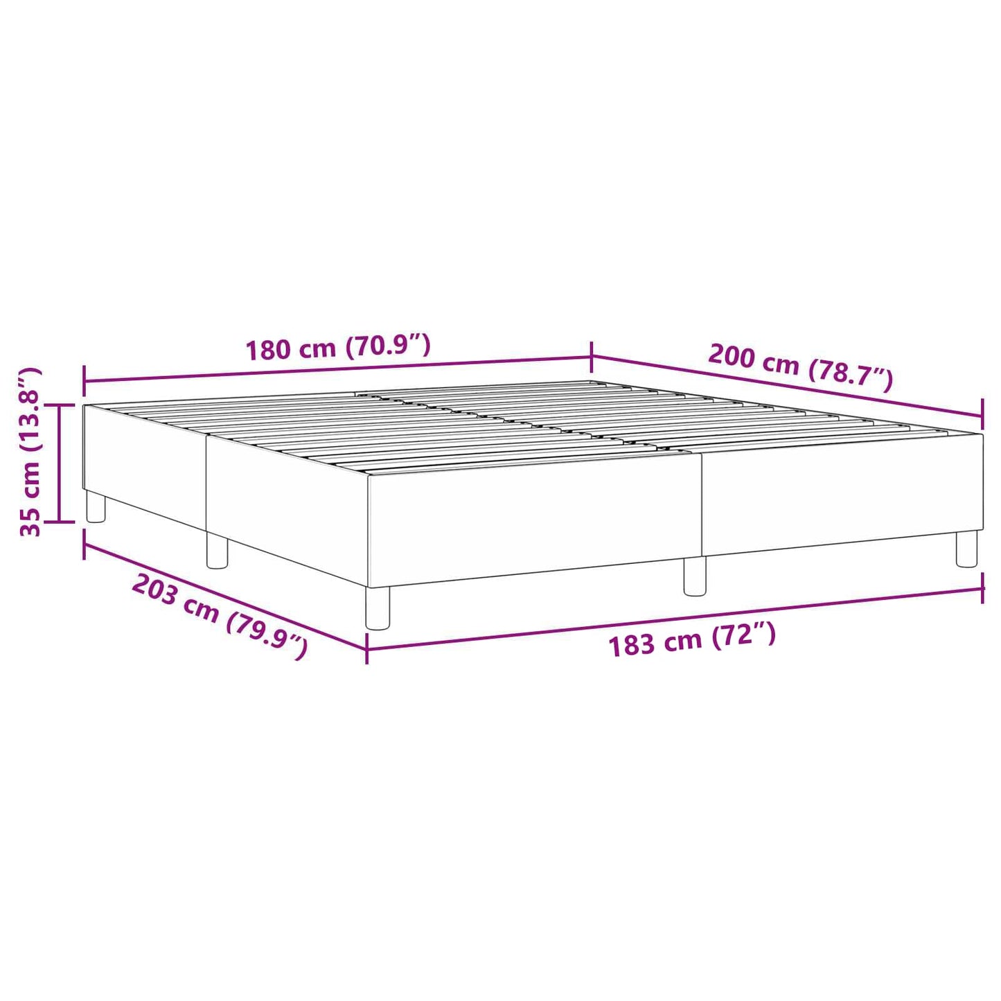 vidaXL Κρεβάτι πλατφόρμα Μπλε 180 x 200 cm Υφασμάτινο Κορντουρά