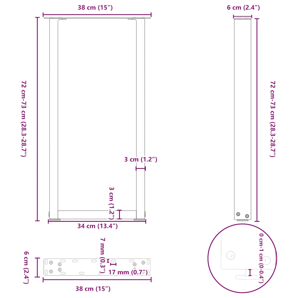 vidaXL Πόδια Κονσόλας 2 τεμ. σε σχήμα U, Ανθρακί 38x(72-73) εκ. από Ατσάλι