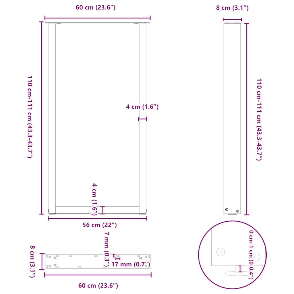 vidaXL Πόδια Τραπεζιού Μπαρ σε Σχήμα U 2 τεμ. Λευκά 60x (110-111) εκ. Ατσάλι