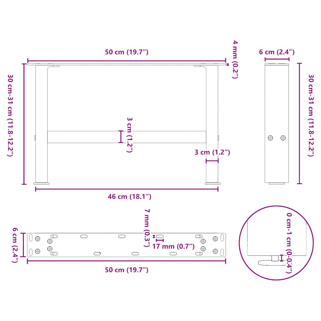 vidaXL Πόδια Τραπεζιού Σαλονιού 2 τεμ. Λευκά 50x(30-31) εκ. Ατσάλι