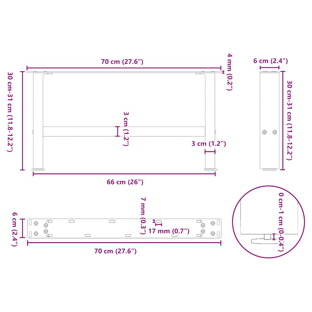 vidaXL Πόδια Τραπεζιού Σαλονιού 2 τεμ. Λευκά 70x(30-31) εκ. Ατσάλι