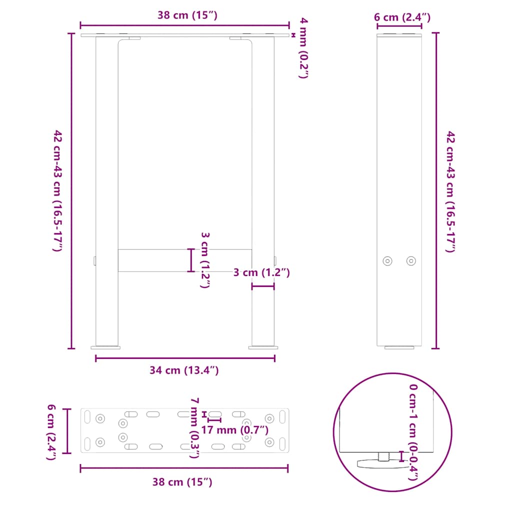 vidaXL Πόδια Τραπεζιού Σαλονιού 2 τεμ. Μαύρα 38x(42-43) εκ. Ατσάλι