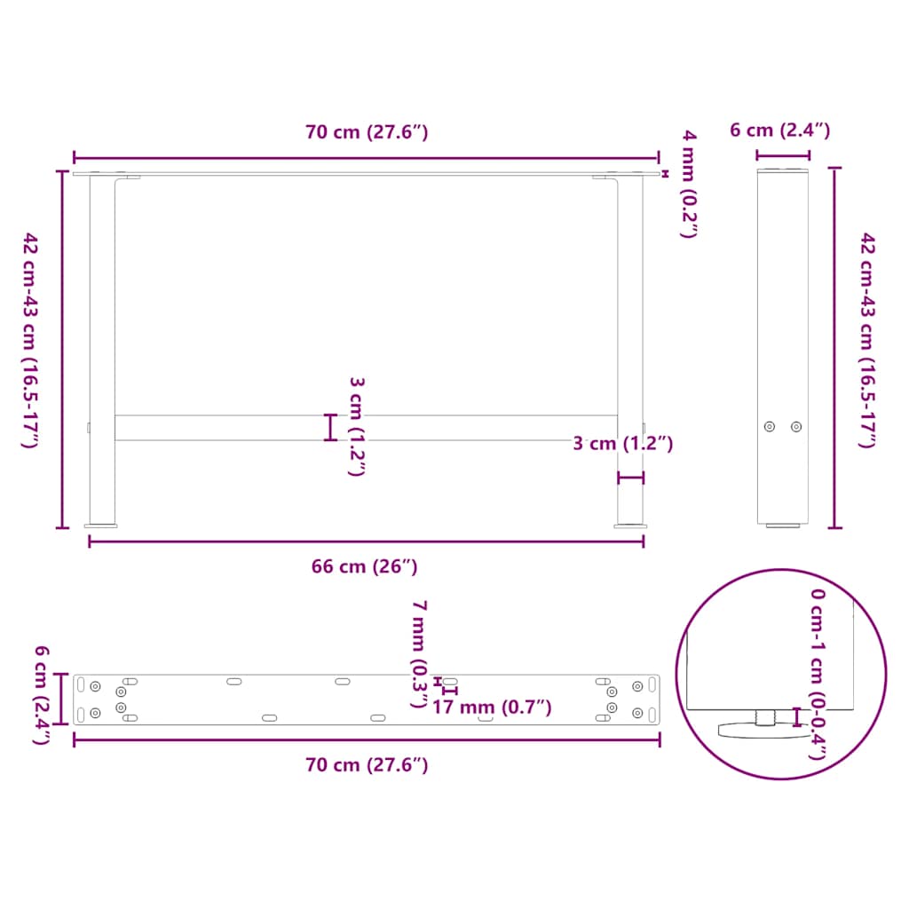 vidaXL Πόδια Τραπεζιού Σαλονιού 2 τεμ. από Φυσικό Ατσάλι 70x(42-43) εκ. Ατσάλι