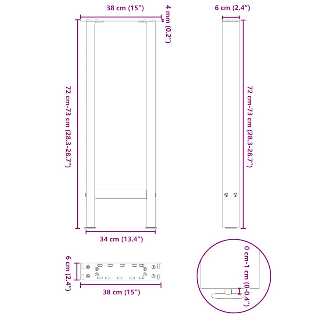 vidaXL Πόδια Κονσόλας 2 τεμ. Λευκά 38x (72-73) εκ. Ατσάλι