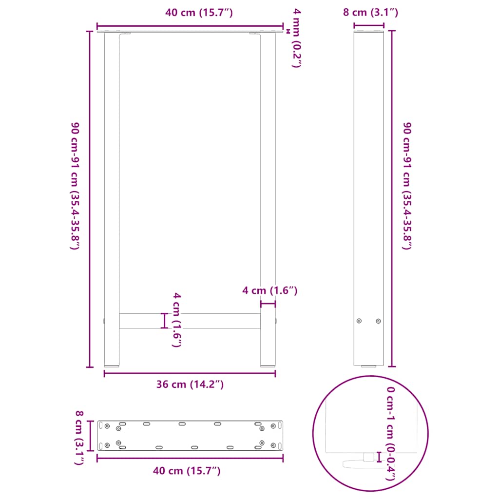 vidaXL Πόδια Τραπεζιού Μπαρ 2 τεμ. Ανθρακί 40x(90-91) εκ. Ατσάλι
