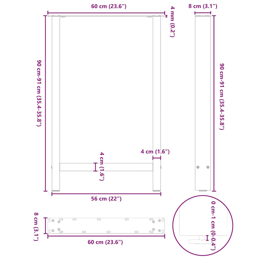 vidaXL Πόδια Τραπεζιού Μπαρ 2 τεμ. Μαύρα 60x(90-91) εκ. Ατσάλι
