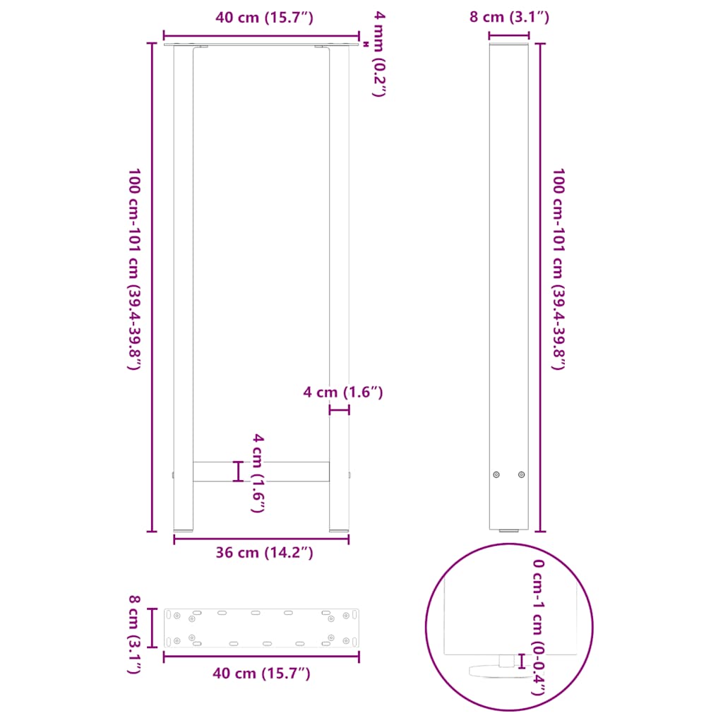 vidaXL Πόδια Τραπεζιού Μπαρ 2 τεμ. Ανθρακί 40x (100-101) εκ. Ατσάλι