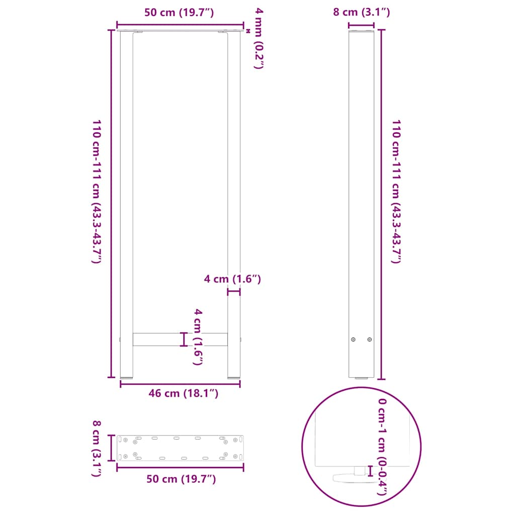 vidaXL Πόδια Τραπεζιού Μπαρ 2 τεμ. Λευκά 50x (110-111) εκ. Ατσάλι