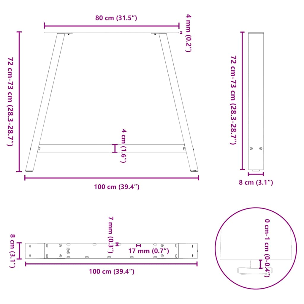 vidaXL Πόδια Τραπεζαρίας σε Σχήμα Α 2 τεμ. Λευκά 100x(72-73) εκ. Ατσάλι