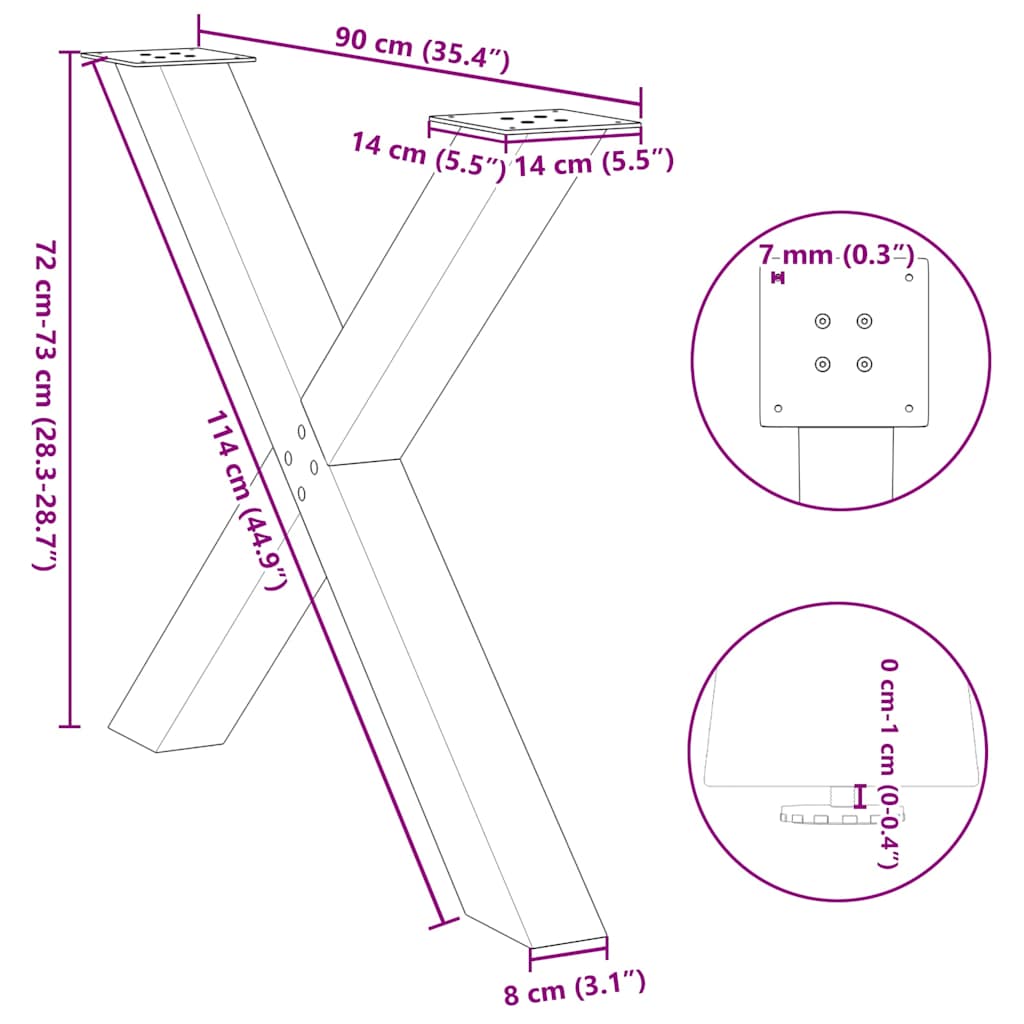 vidaXL Πόδια Τραπεζαρίας σε Σχήμα Χ 3 τεμ. Λευκά 90x(72-73) εκ. Ατσάλι
