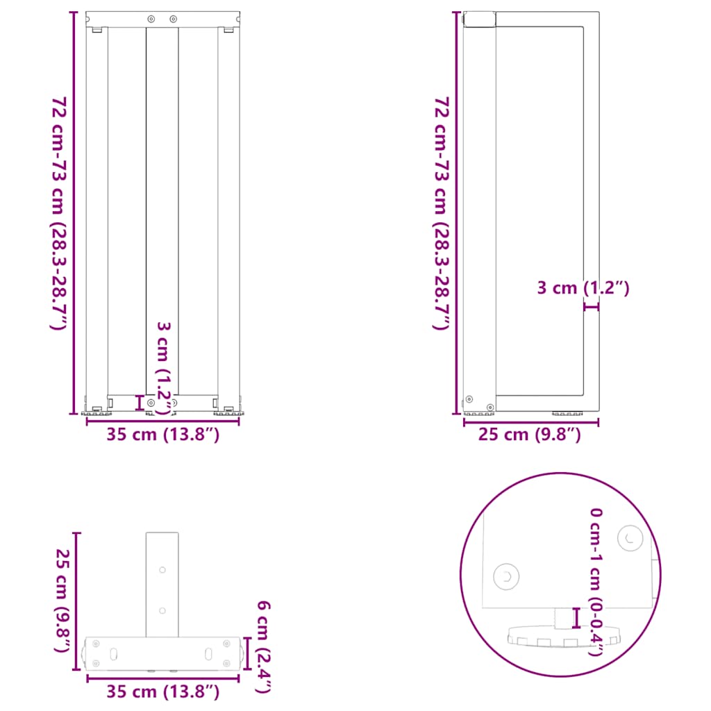 vidaXL Πόδια Κονσόλας σε Σχήμα Τ, 2 τεμ. Ανθρακί 38x25x(72-73) εκ. Ατσάλι