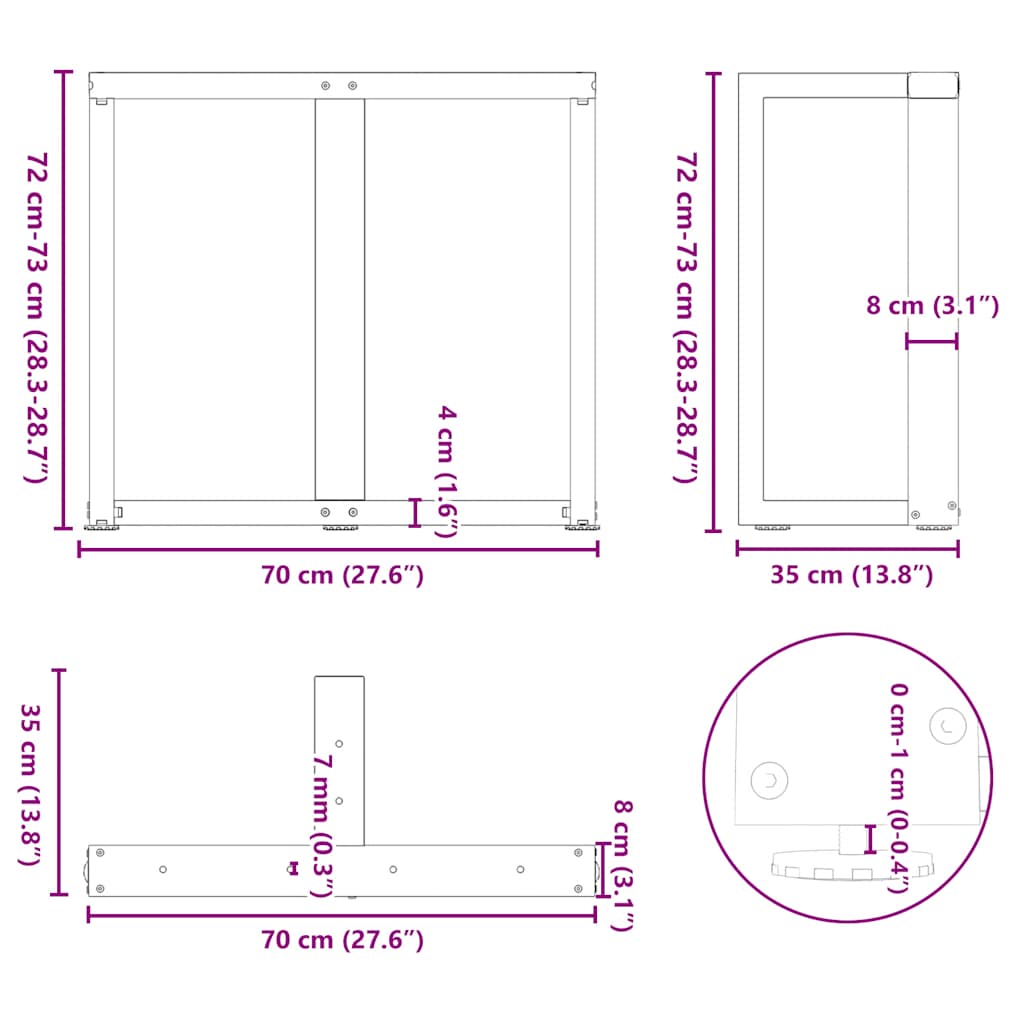 vidaXL Πόδια Τραπεζαρίας σε Σχήμα Τ, 2 τεμ. Μαύρο 70x35x(72-73) εκ. Ατσάλι
