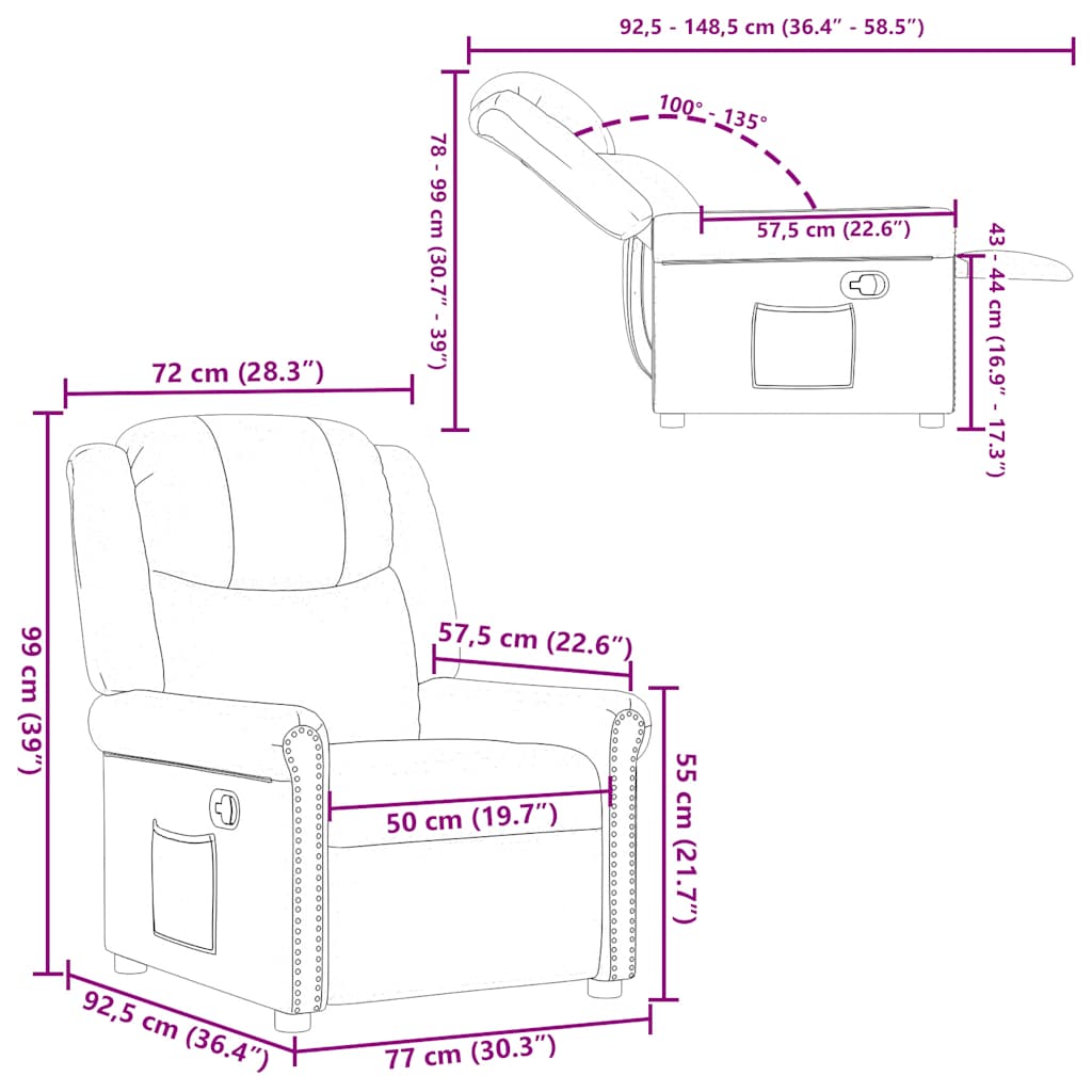 vidaXL Πολυθρόνα Ανακλινόμενη Γυαλιστερή Μαύρη από Συνθετικό Δέρμα