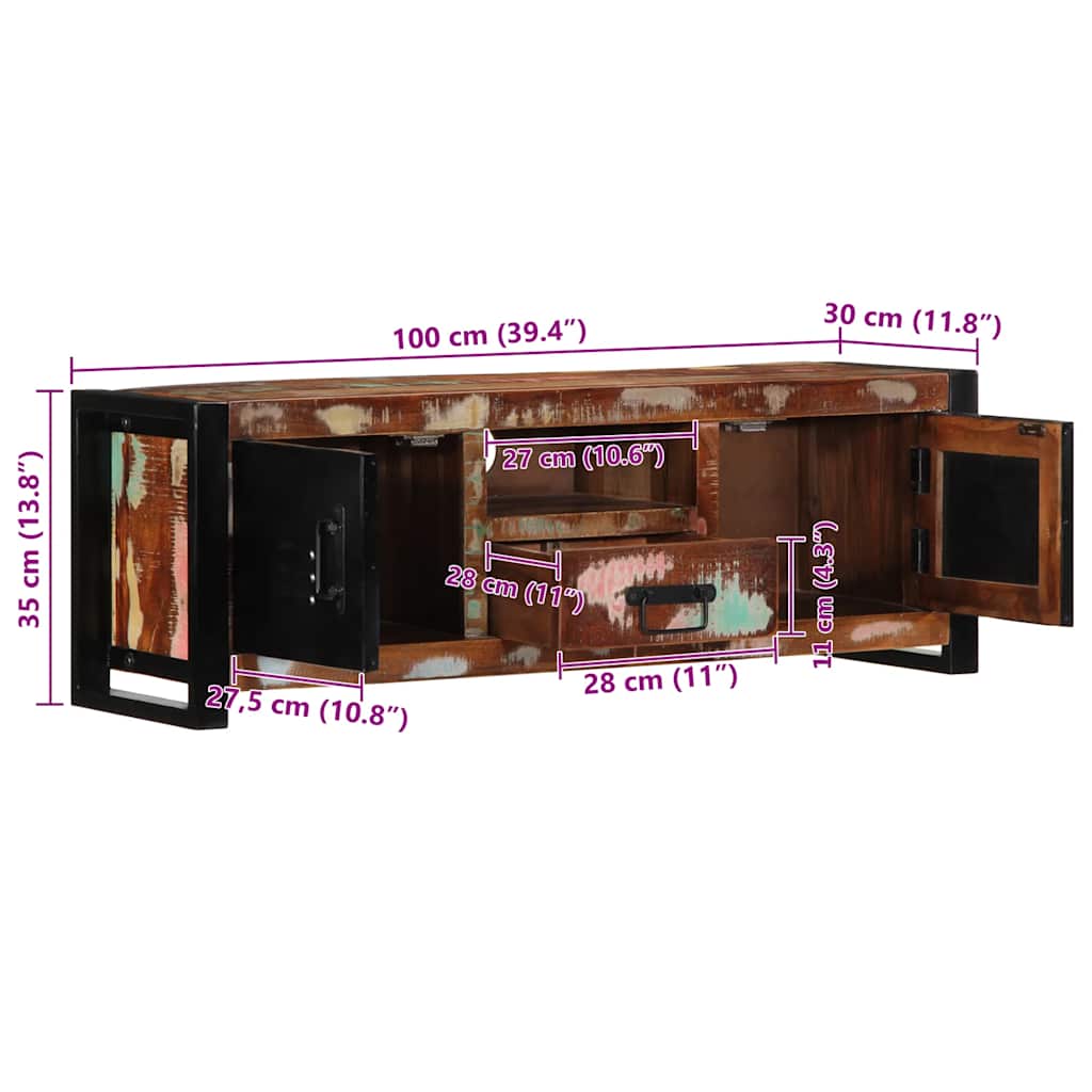 ντουλάπι τηλεόρασης vidaXL 100x30x35 cm από μασίφ ξύλο αναγεννημένο