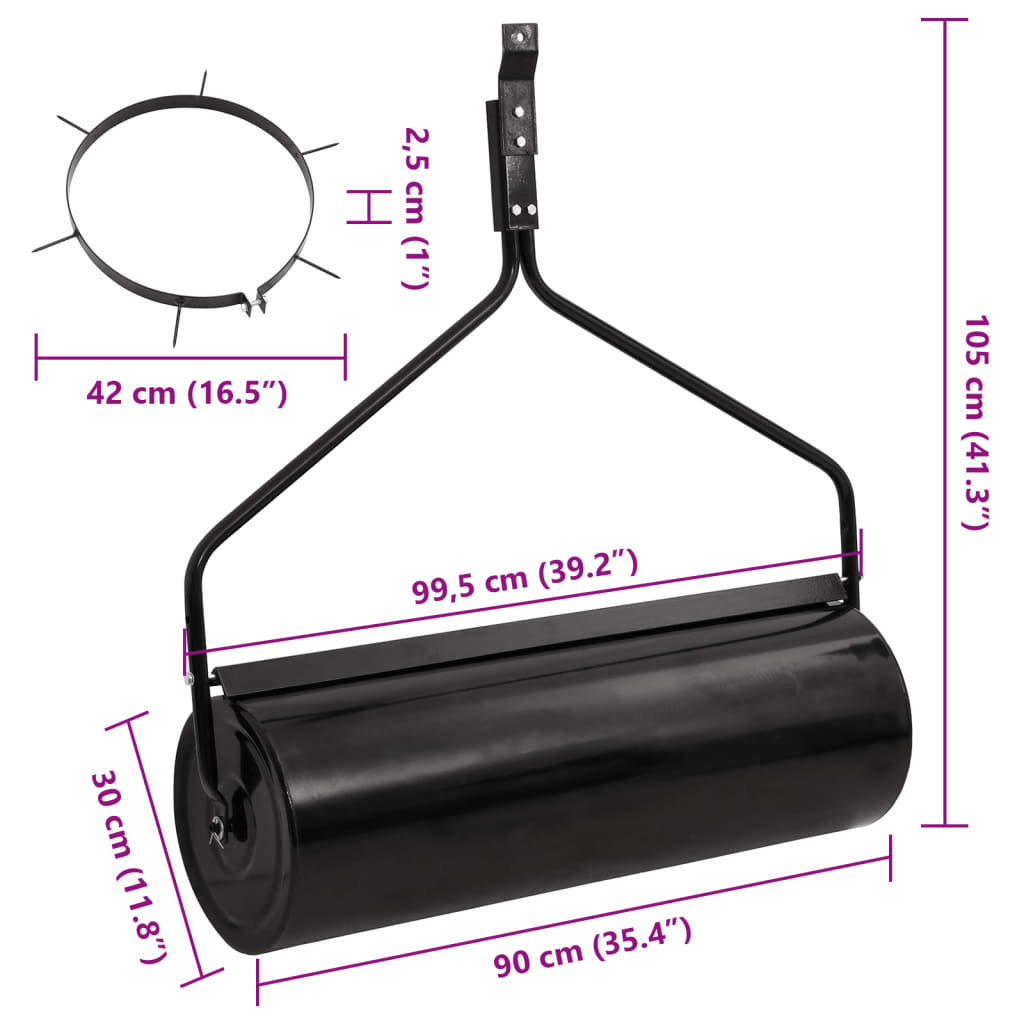 vidaXL Κύλινδρος Γκαζόν με Σφιγκτήρες Εξαερωτήρα Μαύρος 63 Λ. Σίδερο