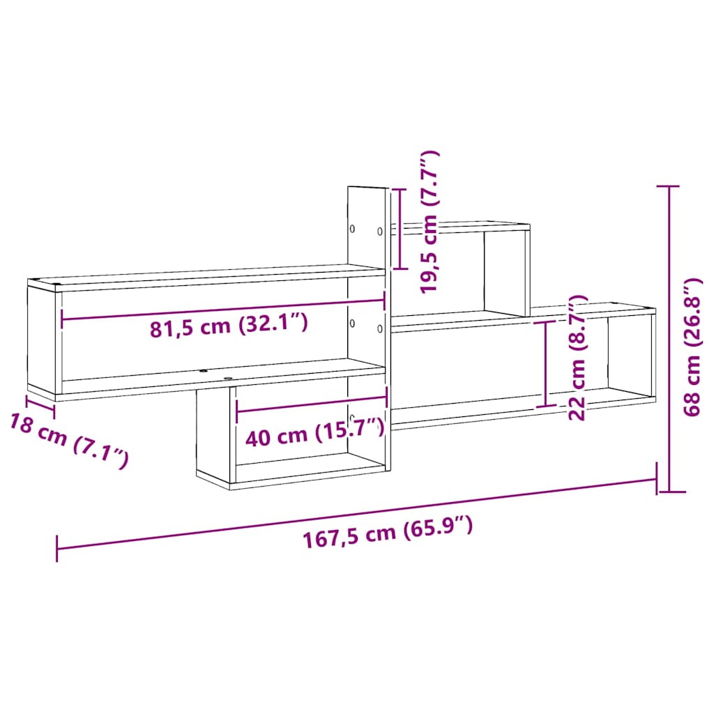 vidaXL Ραφιέρα Τοίχου Αρτισιανή Δρυς 167,5x18x68εκ. Επεξεργασμένο Ξύλο