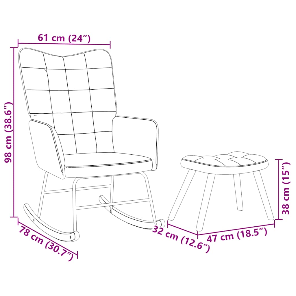 vidaXL Κουνιστή καρέκλα με σκαμπό καφέ βελούδο