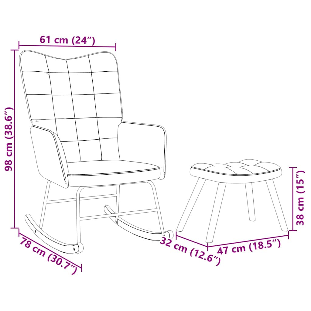 vidaXL Κουνιστή Πολυθρόνα με Σκαμπό σε Κρεμ Βελούδο