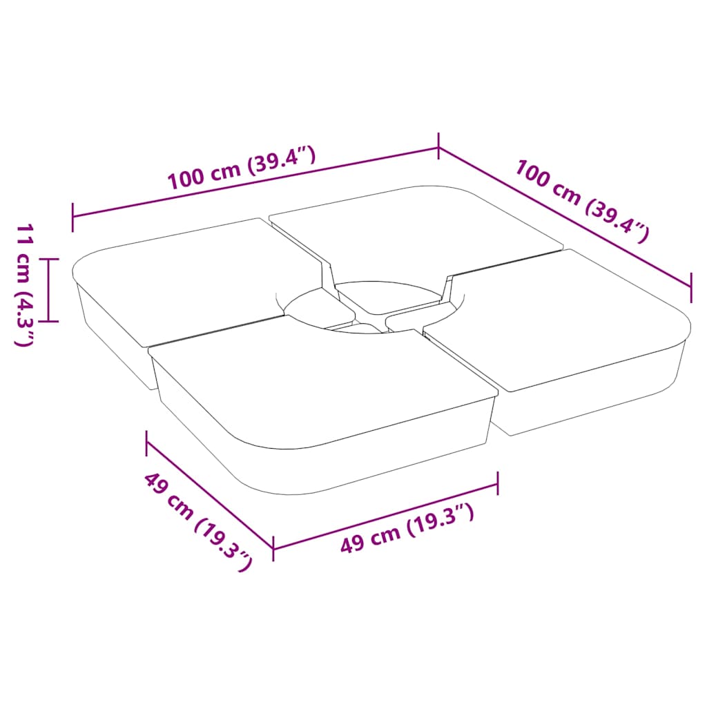 vidaXL 4 τεμαχίων σετ βάσης ομπρέλας για ομπρέλα με σταυρό 100 kg PP