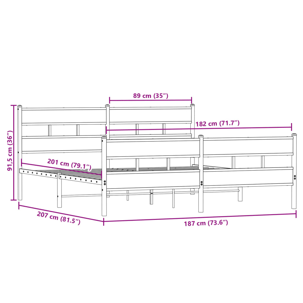 vidaXL Σκελετός Κρεβ. Χωρίς Στρώμα Sonoma Δρυς 180x200 εκ. Μεταλλικό