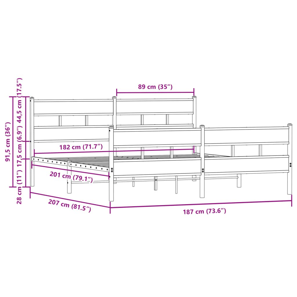 vidaXL Σκελετός Κρεβ. Χωρίς Στρώμα Καφέ Δρυς 180x200 εκ. Μεταλλικό