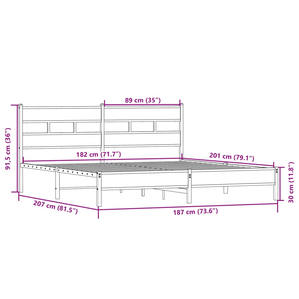 vidaXL Σκελετός Κρεβ. Χωρίς Στρώμα Sonoma Δρυς 180x200 εκ. Μεταλλικό