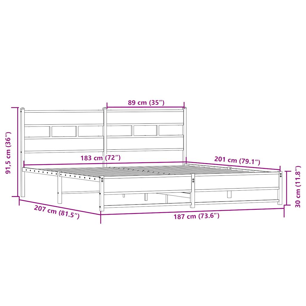 vidaXL Σκελετός Κρεβ. Χωρίς Στρώμα Sonoma Δρυς 180x200 εκ. Μεταλλικό