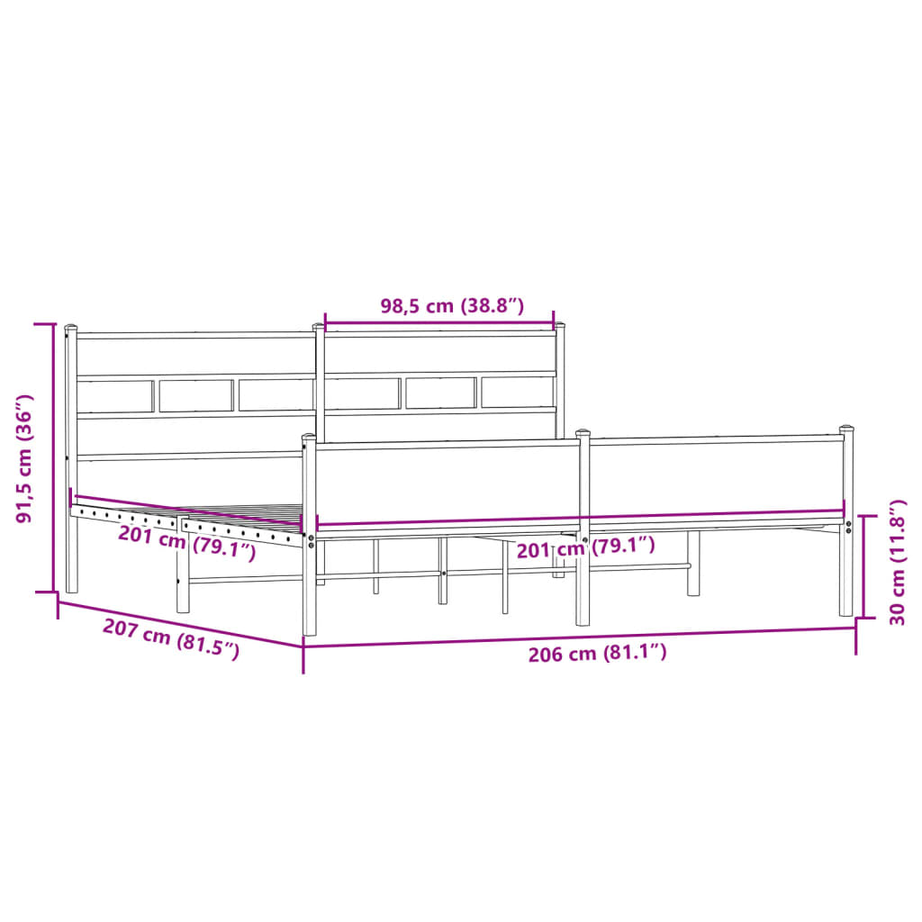 vidaXL Σκελετός Κρεβ. Χωρίς Στρώμα Sonoma Δρυς 200x200 εκ. Μεταλλικό