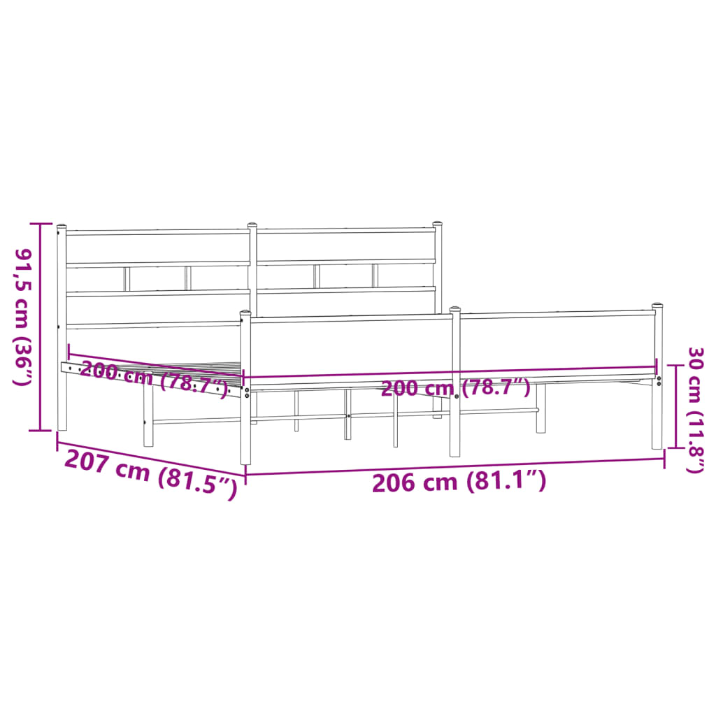 vidaXL Σκελετός Κρεβ. Χωρίς Στρώμα Καφέ Δρυς 200x200 εκ. Μεταλλικό