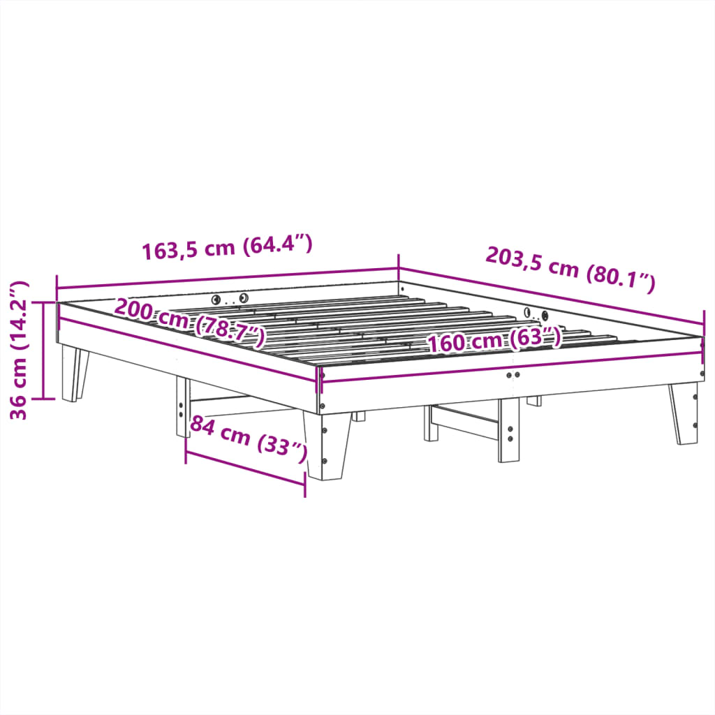 vidaXL Σκελετός Κρεβ. Χωρίς Στρώμα Λευκό 160x200 εκ Μασίφ Πεύκο