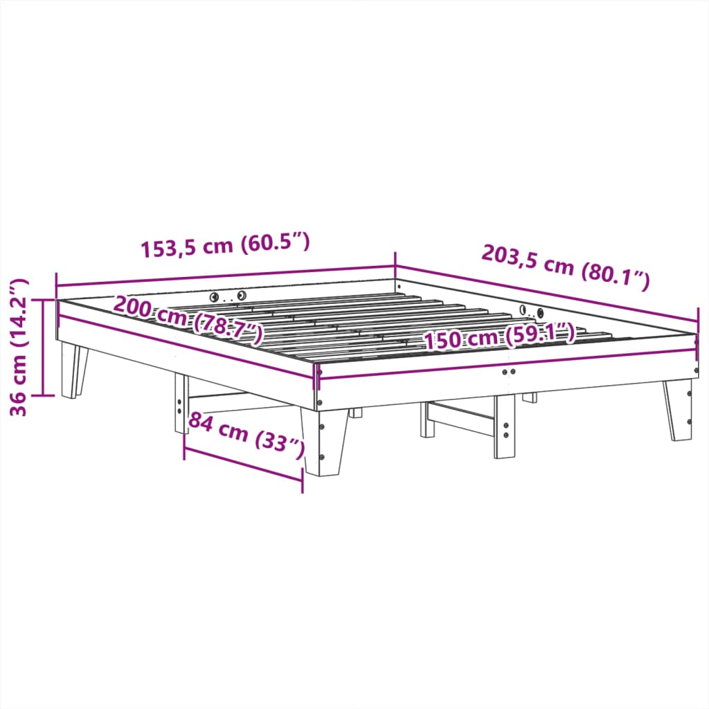 vidaXL Σκελετός Κρεβ. Χωρίς Στρώμα Λευκό 150x200 εκ Μασίφ Πεύκο