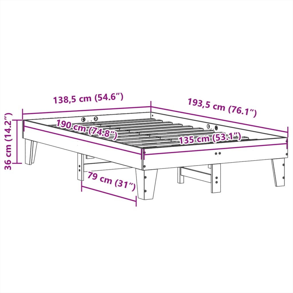 vidaXL Σκελετός Κρεβ. Χωρίς Στρώμα Καφέ Κεριού 135x190 εκ Μασίφ Πεύκο