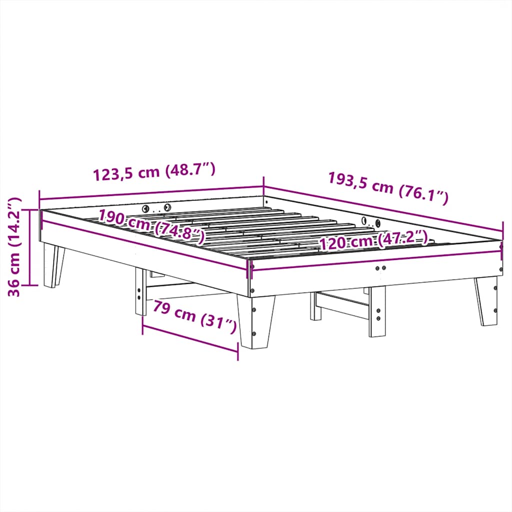 vidaXL Σκελετός Κρεβ. Χωρίς Στρώμα Λευκό 120x190 εκ Μασίφ Πεύκο