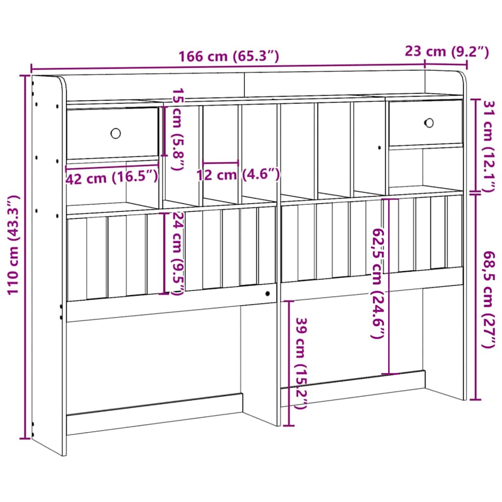 vidaXL Κεφαλάρι με Αποθ. Χώρο Λευκό 180 εκ. από Μασίφ Ξύλο Πεύκου