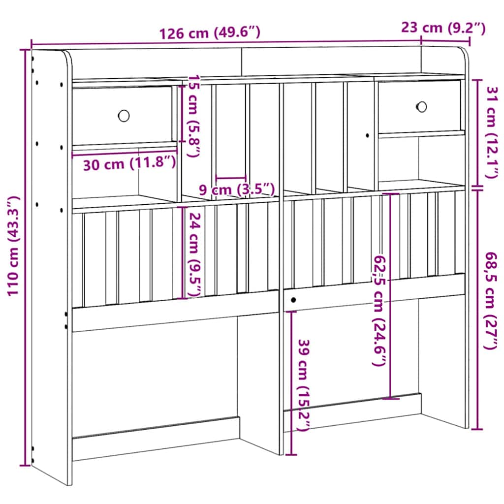 vidaXL Κεφαλάρι με Αποθ. Χώρο Καφέ Κεριού 120 εκ από Μασίφ Ξύλο Πεύκου