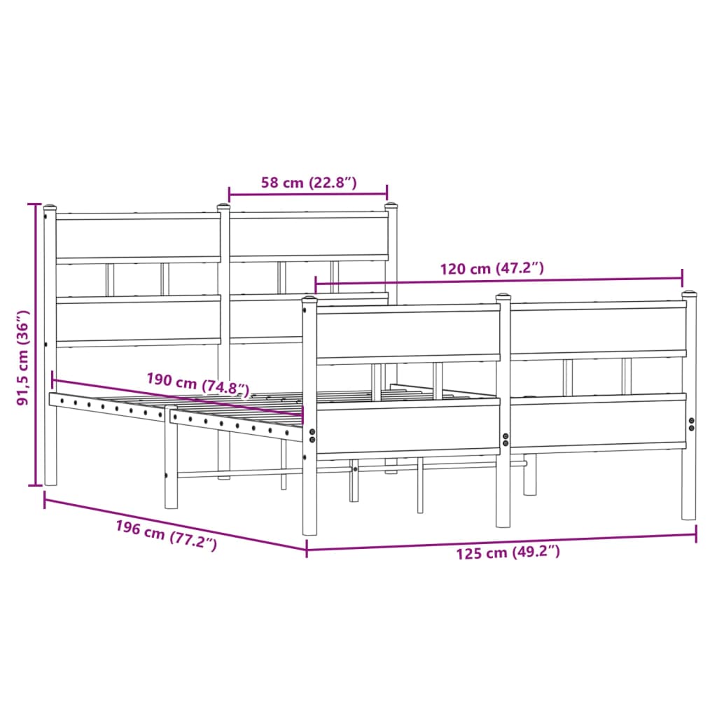 vidaXL Σκελετός Κρεβ. Χωρίς Στρώμα Sonoma Δρυς 120x190 εκ. Μεταλλικό