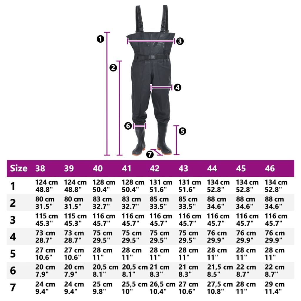 vidaXL Κολυμβητικές βάτες στήθους μπότες ζώνη Μαύρο μέγεθος 38
