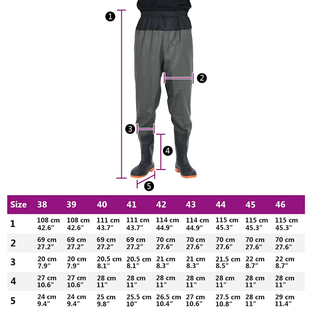vidaXL Waist Waders με μπότες σκούρο πράσινο μέγεθος 44