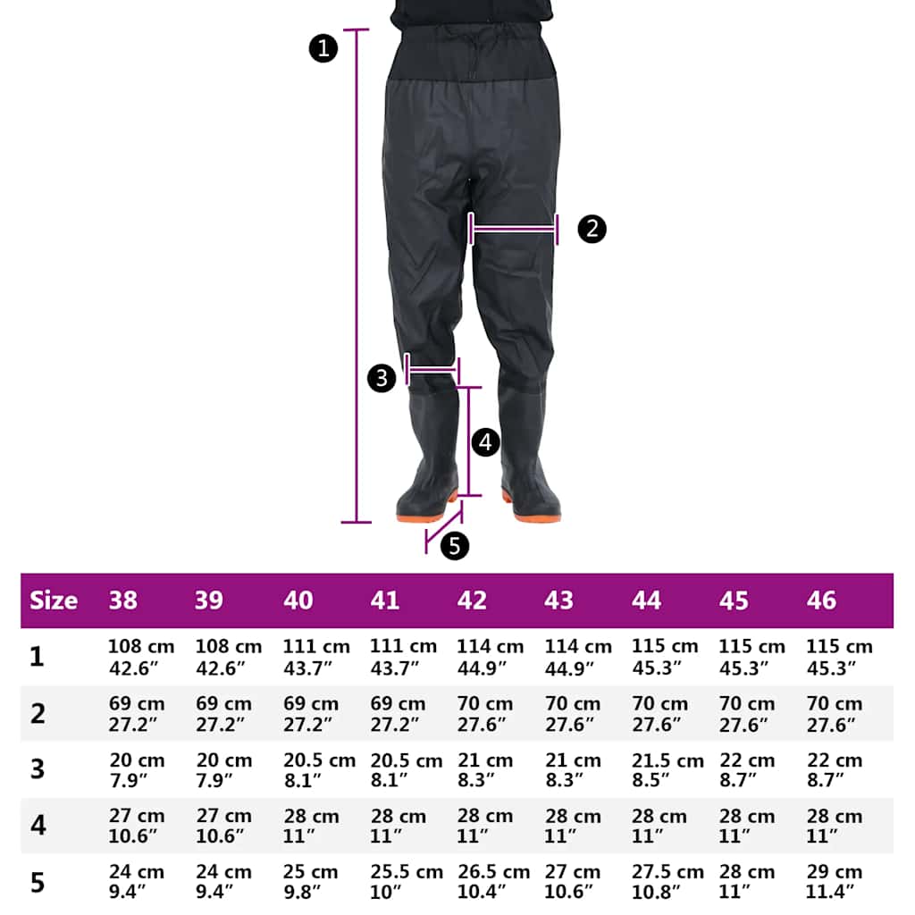 vidaXL Waist Waders με μπότες Μαύρο μέγεθος 44