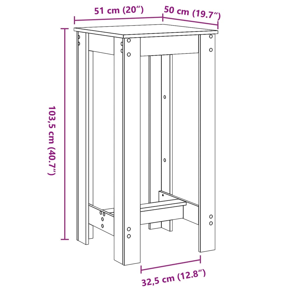vidaXL Τραπέζι Μπαρ Καφέ Δρυς 51x50x103,5 εκ. Επεξ. Ξύλο