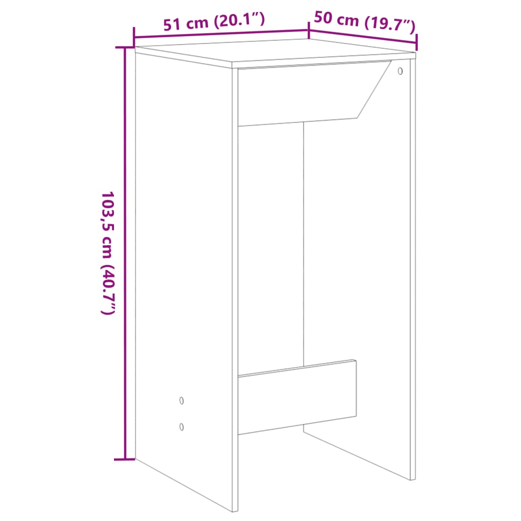 vidaXL Τραπέζι Μπαρ Γκρι Σκυροδέματος 51x50x103,5 εκ. Επεξ. Ξύλο